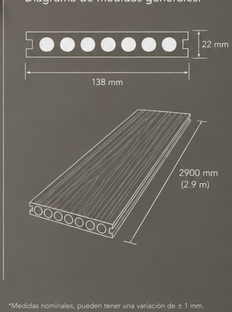 Diagrama acotado de la tabla de deck, lámina 45 del catálogo HAKÛ 2026