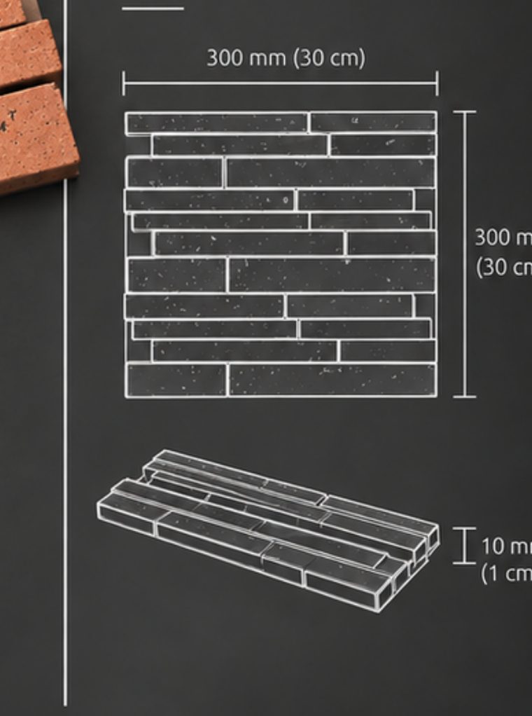 Diagrama acotado del panel de fachaleta de ladrillo, lámina 7 del catálogo HAKÛ 2026